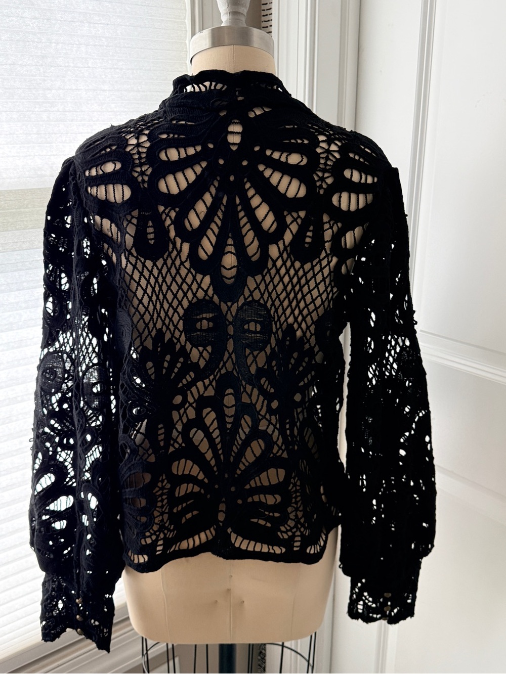 Anthropologie Black Crochet Lace Keyhole Blouse - Picture 2 of 5